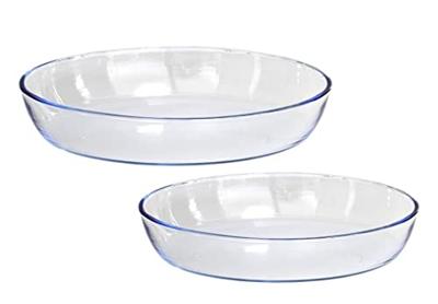 2 Glazen ovenschalen/serveerschalen rond/ovaal 26 en 35 cm - Ovenschotel oven serveerschaal van glas