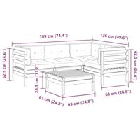 5-delige Loungeset met kussens massief grenenhout wasbruin - thumbnail