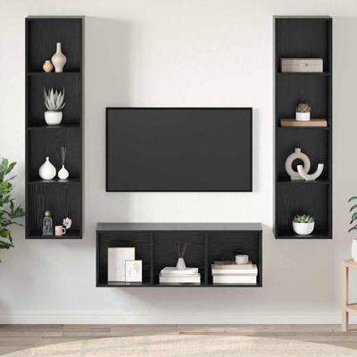 TV-kast set 3 pcs Zwart eiken 37 x 37 x 142.5 cm Bewerkt hout