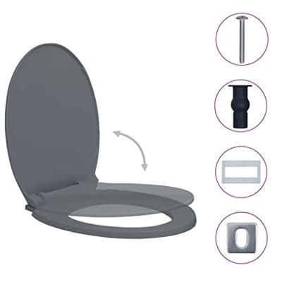 VidaXL Toiletbril soft-close en quick-release ovaal grijs VidaXL Toiletbril soft-close en quick-release ovaal grijs