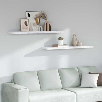 Wandplank 2 pcs Wit Marmer 120 x 23,5 x 4 cm Bewerkt hout
