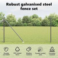 VidaXL Hek met paal grijs 1,2 x 10 m staal en pvc - thumbnail