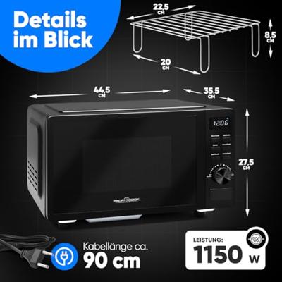 Profi Cook PC-MWG 1278 Magnetron Zwart 700 W Timerfunctie, Grillfunctie