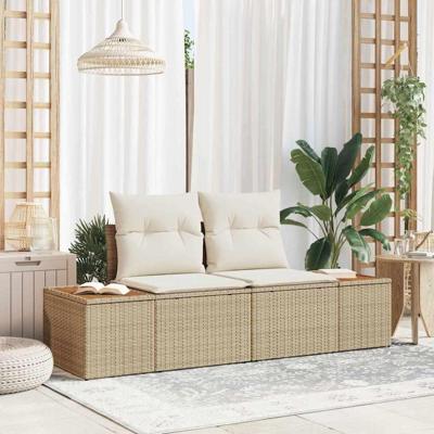 Tuinbank 2-zits met opbergruimte en kussens poly rattan beige