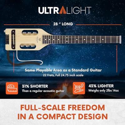 Traveler Guitar Ultra-Light Acoustic Steel Maple Natural elektrisch-akoestische westerngitaar met tas