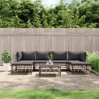 7-delige Loungeset met kussens poly rattan antracietkleurig