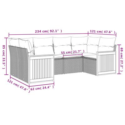 6-delige Loungeset met kussens poly rattan zwart - thumbnail