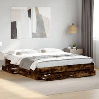 Bedframe met lades bewerkt hout gerookt eikenkleurig 200x200 cm - thumbnail