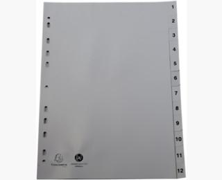 Exacompta tabbladen numeriek voor ft A4, uit PP, grijs, 12 tabs