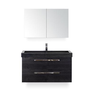 Seville Badmeubelset 100 cm - Black Oak - Wastafel Hardsteen Wit Lucca - met Spiegelkast