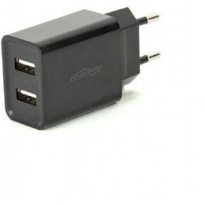 Universele USB lader, 2X USB 2.1A, zwart