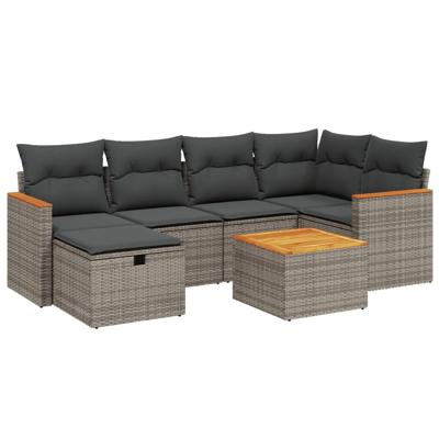 6-delige Loungeset met kussens poly rattan grijs - thumbnail