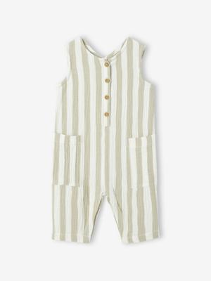 Gestripte katoenen baby romper groen, gestreept