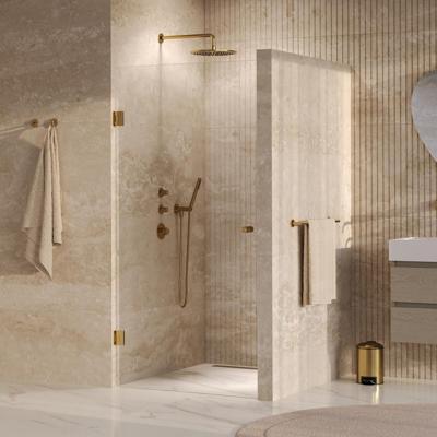 BRAUER Void Carving nisdeur helder glas 90x200 omkeerbaar incl. glascoating PVD goud geborsteld BRAUER Void Carving nisdeur helder glas 90x200 omkeerbaar incl. glascoating PVD goud geborsteld