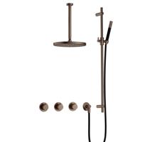 Hotbath Cobber - CB7067 - Inbouw Regendoucheset - Verouderd Messing - 2 Stopkranen - Thermostatisch - Plafondbuis 30 cm - Hoofddouche 300 mm - Staafhanddouche - Glijstang 900 mm - met M106 - Waterbesparend - thumbnail