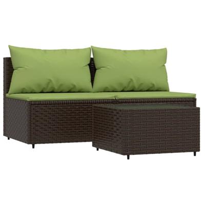 3-delige Loungeset met kussens poly rattan bruin 3-delige Loungeset met kussens poly rattan bruin