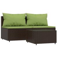 3-delige Loungeset met kussens poly rattan bruin - thumbnail