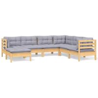 7-delige Loungeset met grijze kussens massief grenenhout - thumbnail