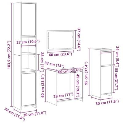4-delige Badkamermeubelset bewerkt hout betongrijs