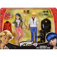 Set van 2 figuren - BANDAI - Miraculous - Marinette en Adrien met 2 outfits (Ladybug en Cat Noir), accessoires - 26 cm - thumbnail