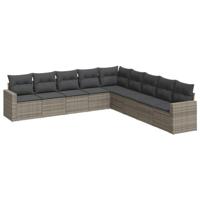 9-delige Loungeset met kussens poly rattan grijs - thumbnail