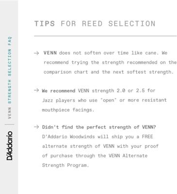 D'Addario Woodwinds VAS01305G2 VENN Alto Saxophone Reed G2 3.0+ riet voor altsaxofoon D'Addario Woodwinds VAS01305G2 VENN Alto Saxophone Reed G2 3.0+ riet voor altsaxofoon