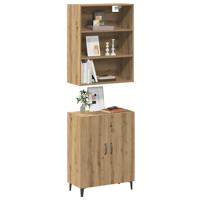 Dressoir met wandkast bewerkt hout artisanaal eikenkleur - thumbnail