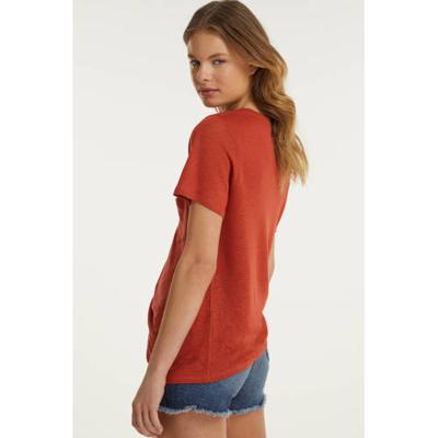 anytime linnen viscose T-shirt terra cotta