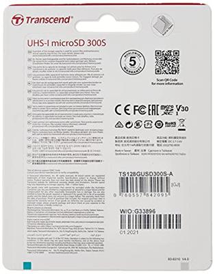 Transcend Premium 300S microSDXC-kaart 128 GB Class 10, UHS-I, UHS-Class 3, v30 Video Speed Class, A1 Application Performance Class Incl. SD-adapter