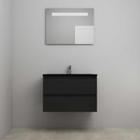 On-Line Badkamermeubelset - 80 cm - Voorgemonteerd - Ladestructuur - Acryl Wastafel - 1 Kraangat - Spiegel met LED-Verlichting - Mat Zwart - thumbnail