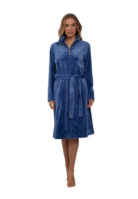 Pastunette damesbadjas blauw met rits - fleecestof-(60-62) 4XL