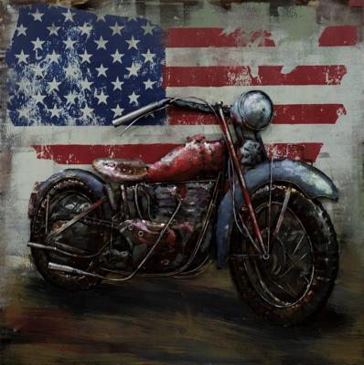 Schilderij - metaalschilderij -Motor in Amerika 100x100cm