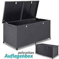 Tuinbox Polyrotan Kussenbox Zwart 150x77x73cm met Wielen - thumbnail