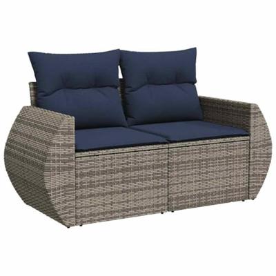 7-delige Loungeset met kussens poly rattan grijs - thumbnail