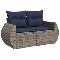 5-delige Loungeset met kussens poly rattan grijs - thumbnail