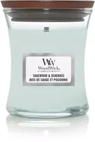 WoodWick Geurkaars Mini Sagewood & Seagrass - 8 cm / ø 7 cm - Geurkaars in Glas - Houten Lont - thumbnail