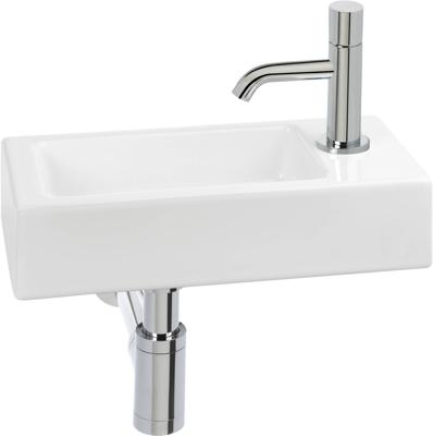 Saqu Trento fonteinset met chromen kraan draaiknop rechts glanzend wit keramiek