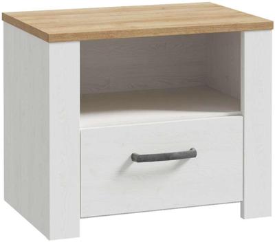 Nachtkastje met 1 lade en 1 plank - BOHOL - Eiken / Wit - B61,6 x D42 x H52 cm Nachtkastje met 1 lade en 1 plank - BOHOL - Eiken / Wit - B61,6 x D42 x H52 cm