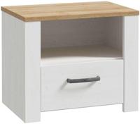 Nachtkastje met 1 lade en 1 plank - BOHOL - Eiken / Wit - B61,6 x D42 x H52 cm - thumbnail