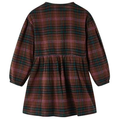 Kinderjurk met lange mouwen geruit patroon 128 cognackleurig