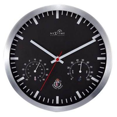 NeXtime ne-90513zw wandklok + weerstation 25cm zwart rc aluminium