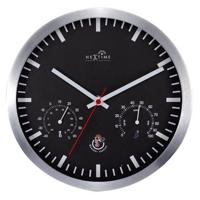 NeXtime NE-90513ZW Wandklok + Weerstation 25cm Zwart RC Aluminium - thumbnail