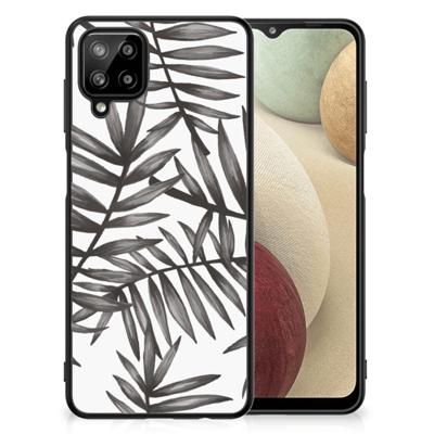 Samsung Galaxy A12 Bloemen Hoesje Leaves Grey Samsung Galaxy A12 Bloemen Hoesje Leaves Grey