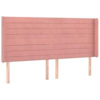 Hoofdbord met randen 163x16x118/128 cm fluweel roze - thumbnail