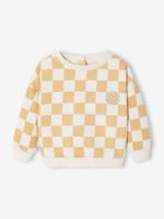 Baby sweater met dambordprint okergeel - thumbnail