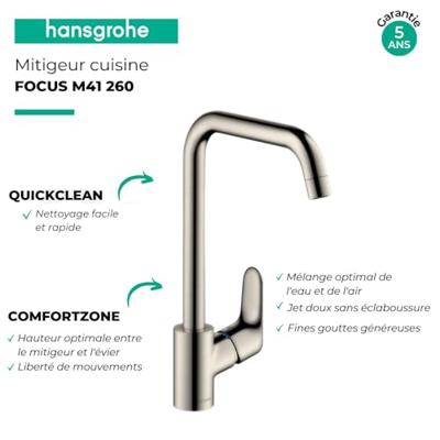 Hansgrohe Focus E2 keukenkraan met hoge draaibare uitloop instelbaar 110 150 en 360 RVS look 31820800 - thumbnail