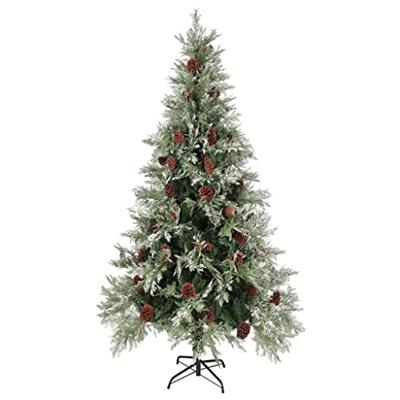 VidaXL Kerstboom met dennenappels 225 cm pvc en pe groen en wit