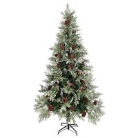 VidaXL Kerstboom met dennenappels 225 cm pvc en pe groen en wit - thumbnail