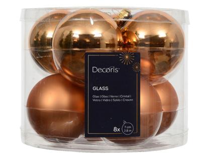 Kerstballen glas d7 cm brandy 8 st Decoris - Decoris