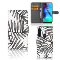 Motorola Moto G Pro Hoesje Leaves Grey | Portemonnee hoesje - thumbnail